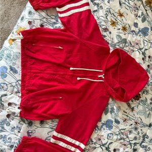 Brandy Melville Red Hoodie with White Stripe Detail